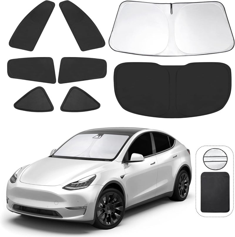 TINGLU Window Shades for Tesla Model Y 2020-2024 2025 Accessories Car Side Full Windows Rear Triangular Windshield Sun Shade Sun UV Rays & Privacy Protection for Camping,Napping,and Relaxing 8PCS - Image 1